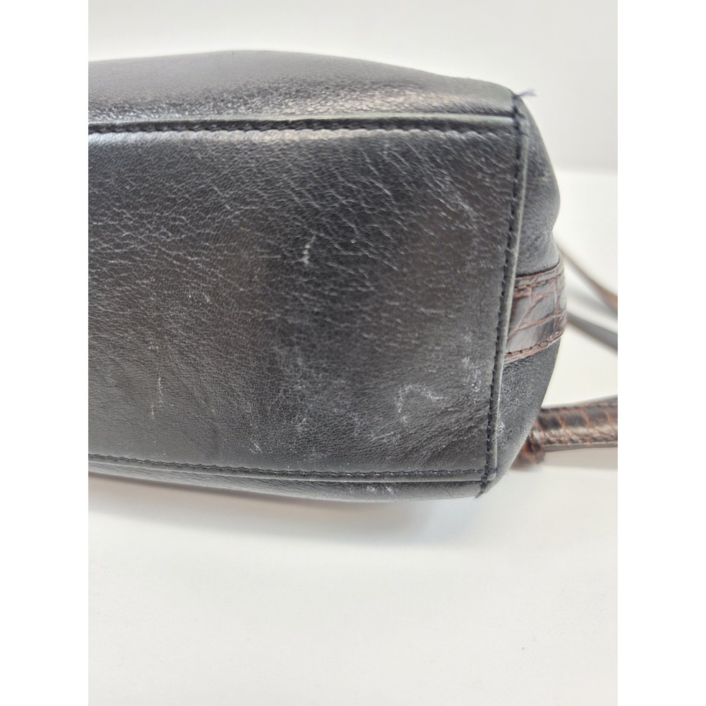 BRIGHTON Shoulder Bag Black Brown Leather Croc Embossed 12x9x3.75 Purse 3309 - Picture 5 of 15